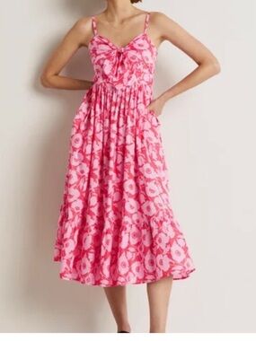 Boden Ivy Tie Front Floral Midi Dress Pink Sleeveless Cotton US 8R